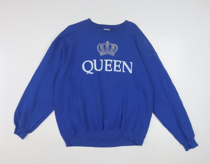 Gildan Women's Blue QUEEN Crown Graphic Pullover Sweatshirt L