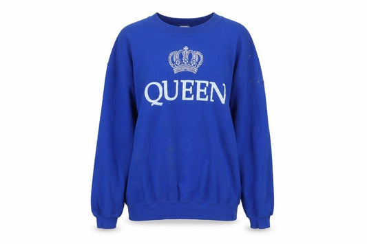 Front view of Gildan Women's Blue QUEEN Crown Graphic Pullover Sweatshirt L