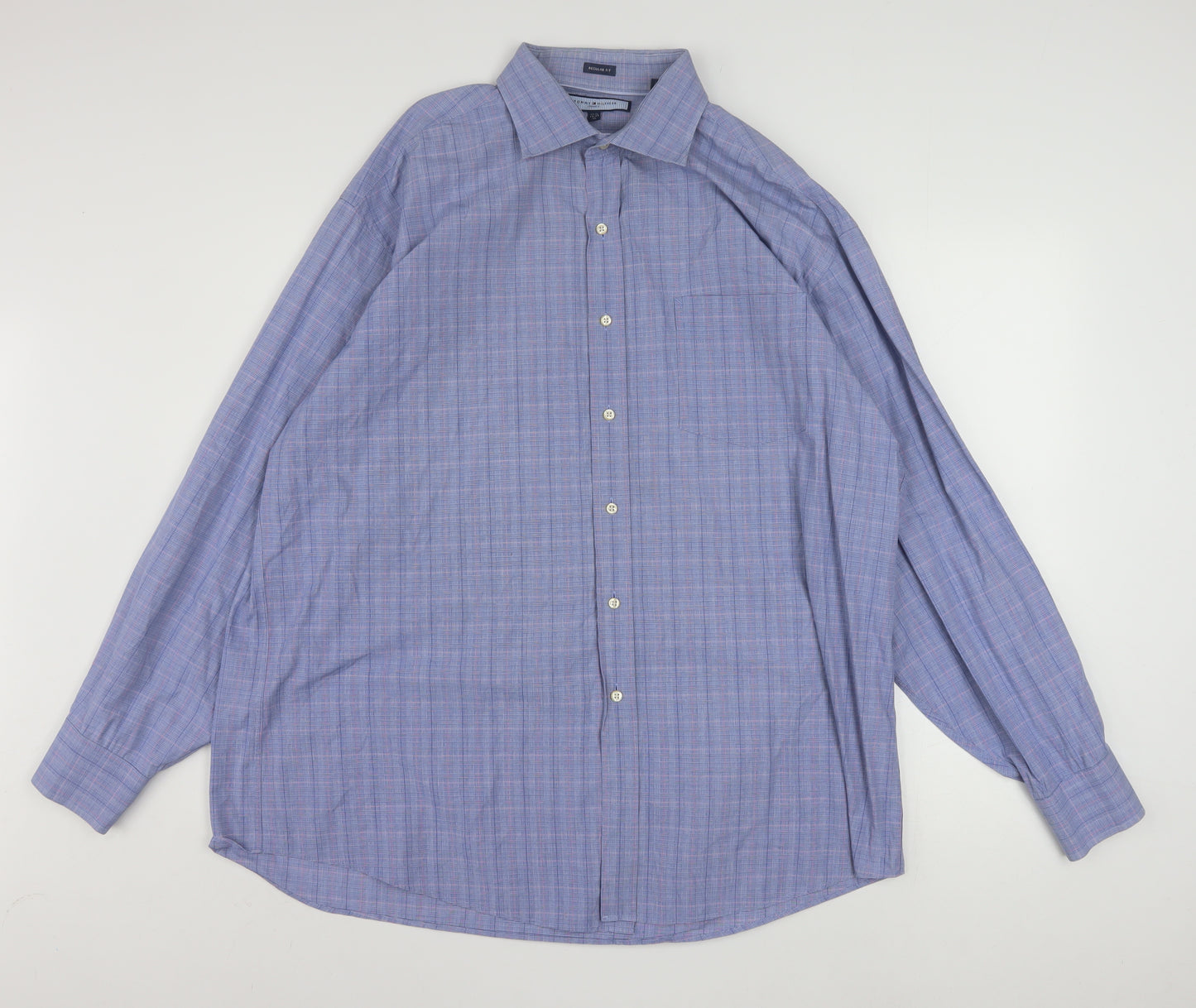 Tommy Hilfiger Men's Blue Check Cotton Button-Up Shirt XL Regular Fit