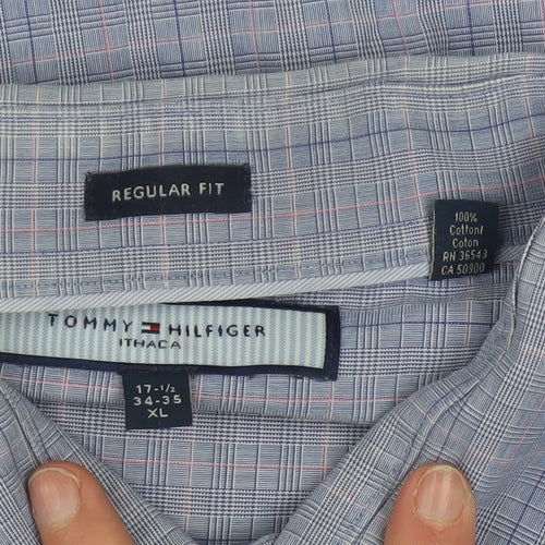 Tommy Hilfiger Men's Blue Check Cotton Button-Up Shirt XL Regular Fit