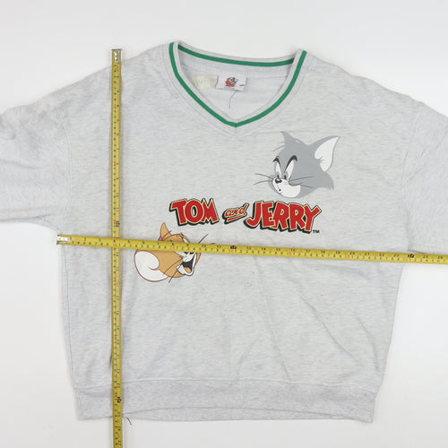 Tom and Jerry Grey V-Neck Pullover Sweatshirt Women S Polyester Blend