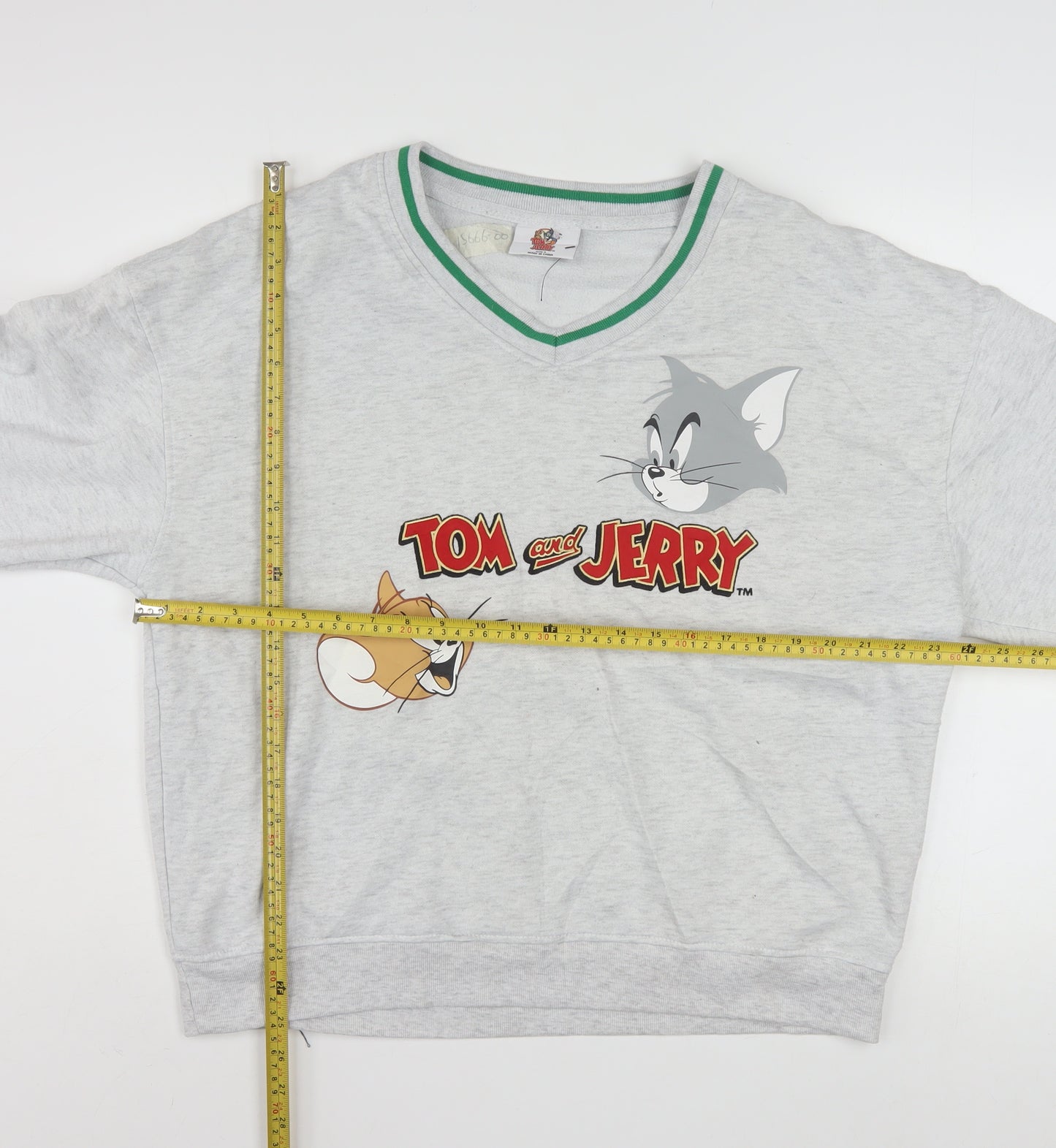Tom and Jerry Grey V-Neck Pullover Sweatshirt Women S Polyester Blend