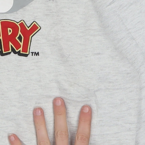 Tom and Jerry Grey V-Neck Pullover Sweatshirt Women S Polyester Blend