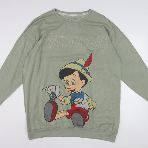 Disney Women Green Pinocchio Sweatshirt Size 12-14 Crew Neck Pullover