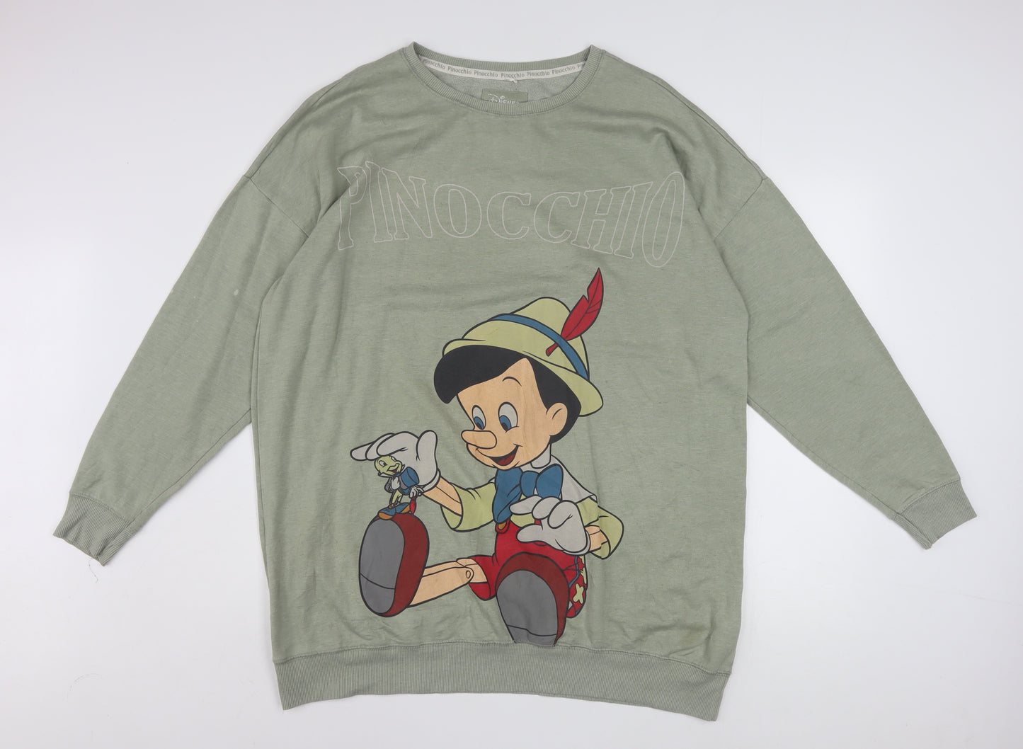 Disney Women Green Pinocchio Sweatshirt Size 12-14 Crew Neck Pullover