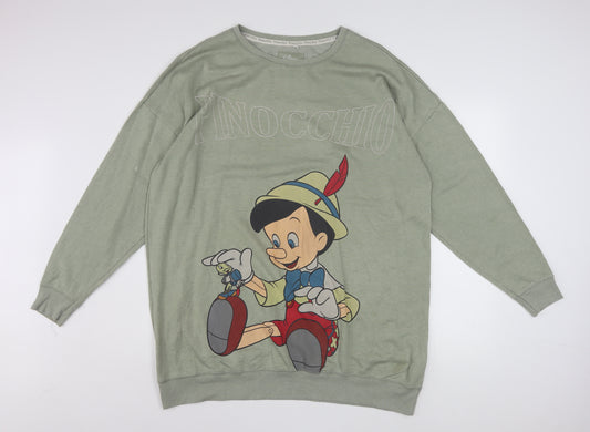 Disney Women Green Pinocchio Sweatshirt Size 12-14 Crew Neck Pullover