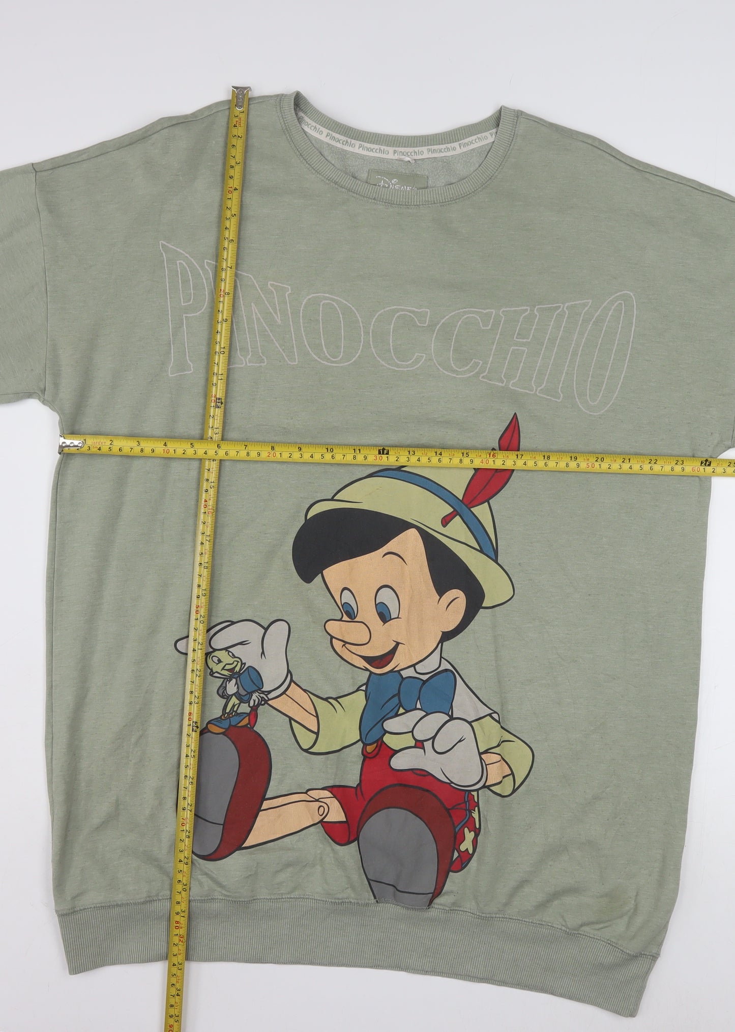 Disney Women Green Pinocchio Sweatshirt Size 12-14 Crew Neck Pullover