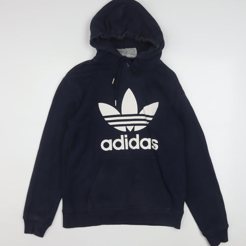 Adidas Men's Blue Pullover Hoodie Small Logo Fleece Sweatshirt