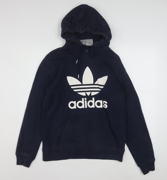 Adidas Men's Blue Pullover Hoodie Small Logo Fleece Sweatshirt