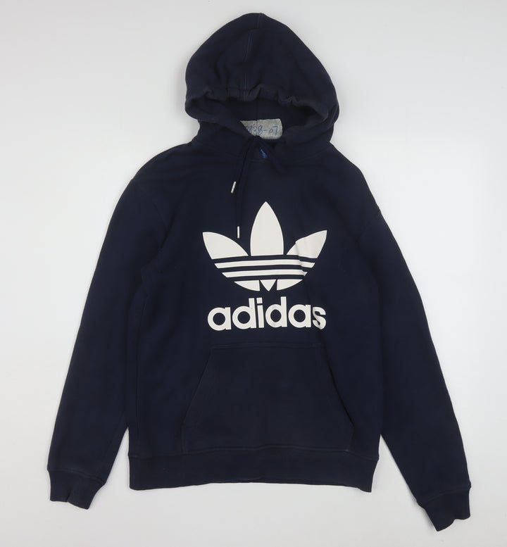 Adidas Men's Blue Pullover Hoodie Small Logo Fleece Sweatshirt