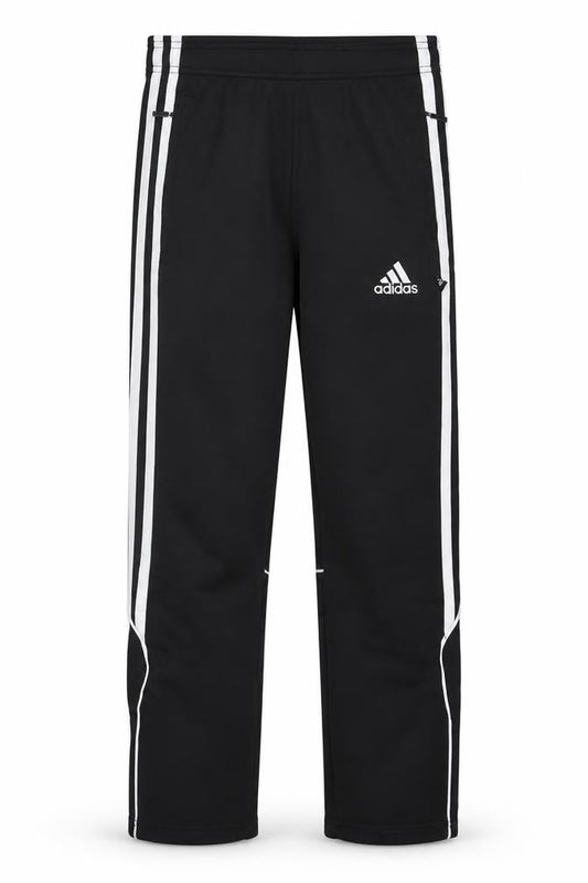 Front view of Adidas Teens Black 12A Track Pants with Pockets and Elastic Waist