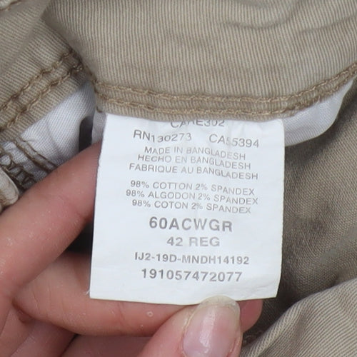 Wrangler Men Beige Cargo Shorts 42 in Regular Fit Cotton Blend
