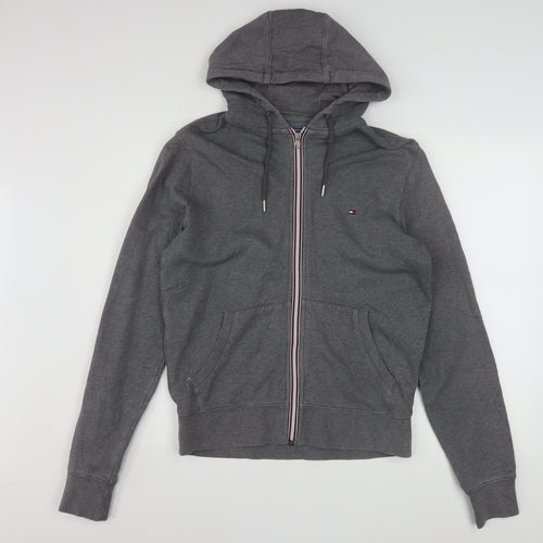 Tommy Hilfiger Men's Grey Full Zip Hoodie Small Vintage Fit Cotton Blend