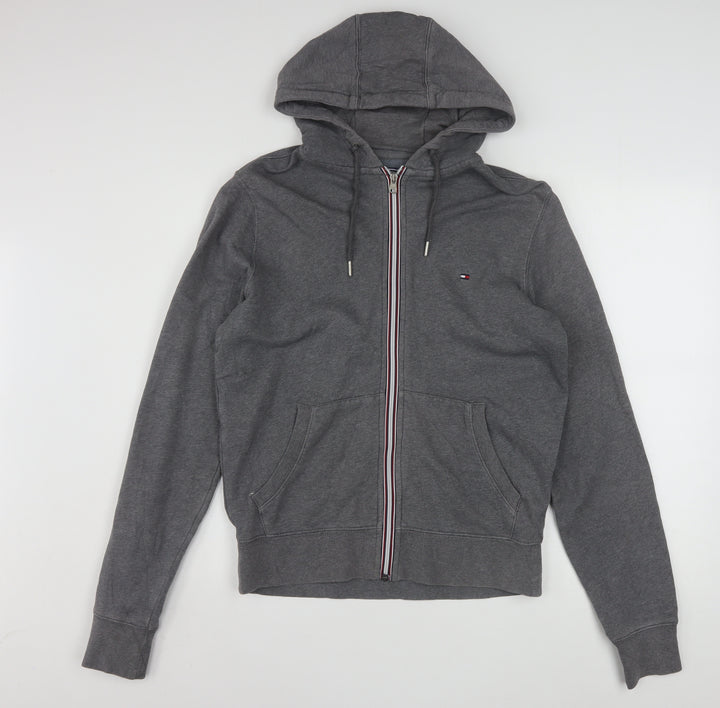 Tommy Hilfiger Men's Grey Full Zip Hoodie Small Vintage Fit Cotton Blend