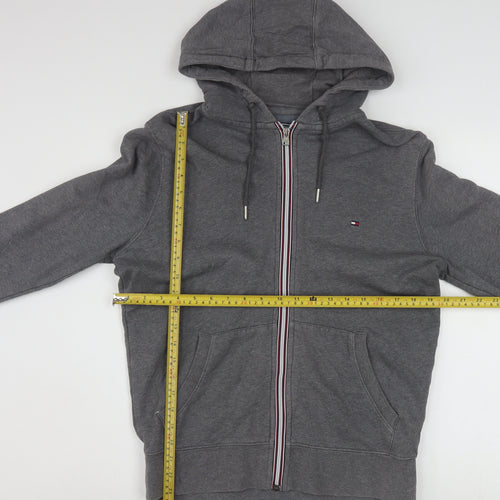 Tommy Hilfiger Men's Grey Full Zip Hoodie Small Vintage Fit Cotton Blend
