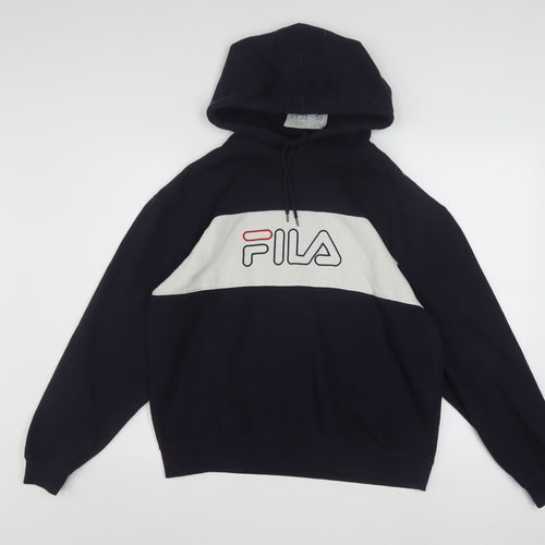 Fila Boys Black XL Pullover Hoodie with Logo and Colourblock Design