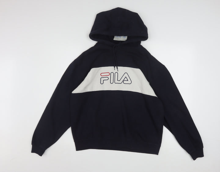Fila Boys Black XL Pullover Hoodie with Logo and Colourblock Design