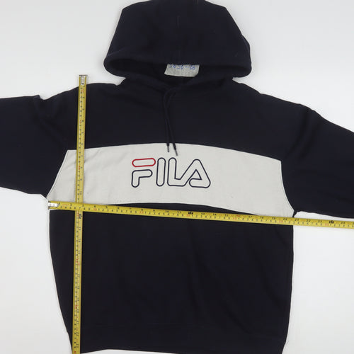 Fila Boys Black XL Pullover Hoodie with Logo and Colourblock Design