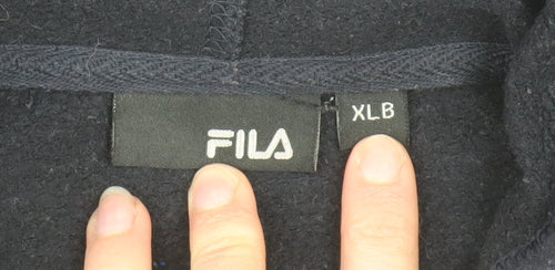 Fila Boys Black XL Pullover Hoodie with Logo and Colourblock Design