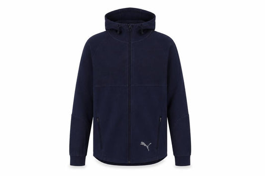 Front view of Puma men’s navy full zip hoodie small cotton blend activewear