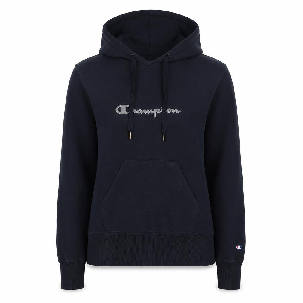 Front view of Champion Women's Black Pullover Hoodie, size S, Cotton Blend