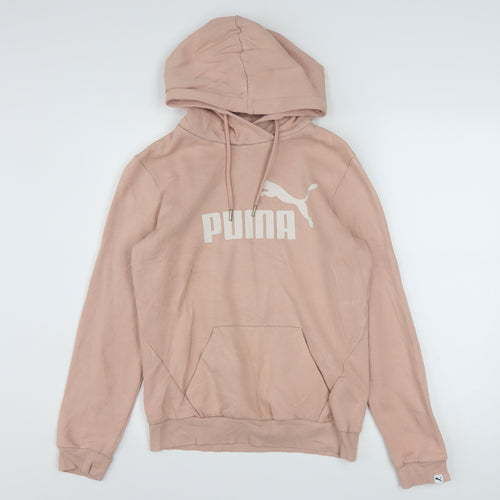 Puma Womens Pink Pullover Hoodie Size UK 10 Cotton Blend