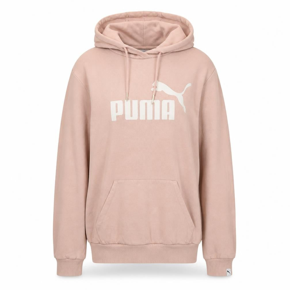 Front view of Puma women’s pink pullover hoodie, size UK 10, cotton blend