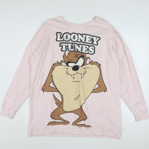 Looney Tunes Women Pink Cotton Pullover Sweatshirt Size S