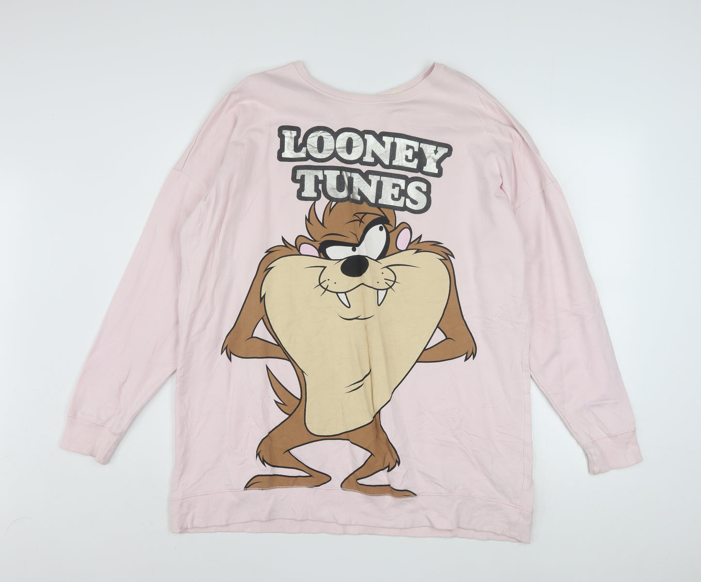 Looney Tunes Women Pink Cotton Pullover Sweatshirt Size S