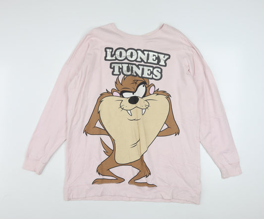 Looney Tunes Women Pink Cotton Pullover Sweatshirt Size S