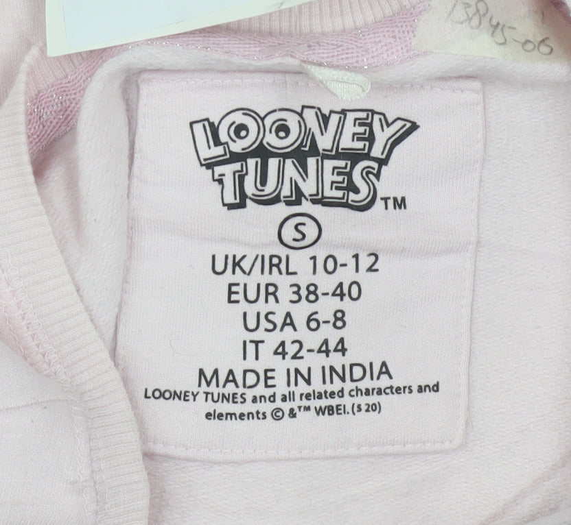 Looney Tunes Women Pink Cotton Pullover Sweatshirt Size S
