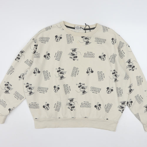 Disney Women Beige Minnie Mouse Pullover Sweatshirt L