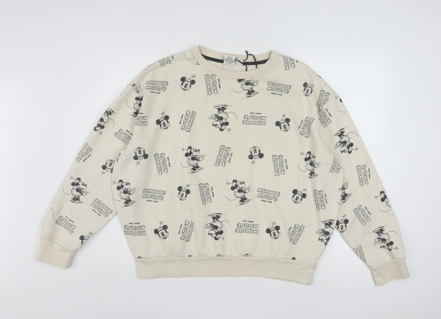 Disney Women Beige Minnie Mouse Pullover Sweatshirt L