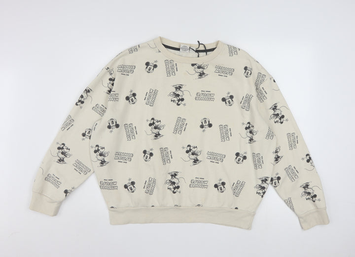 Disney Women Beige Minnie Mouse Pullover Sweatshirt L