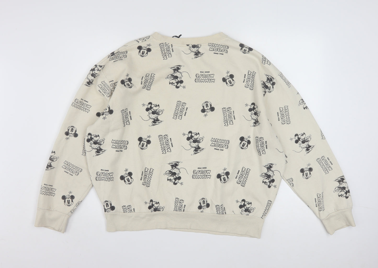 Disney Women Beige Minnie Mouse Pullover Sweatshirt L
