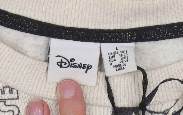 Disney Women Beige Minnie Mouse Pullover Sweatshirt L