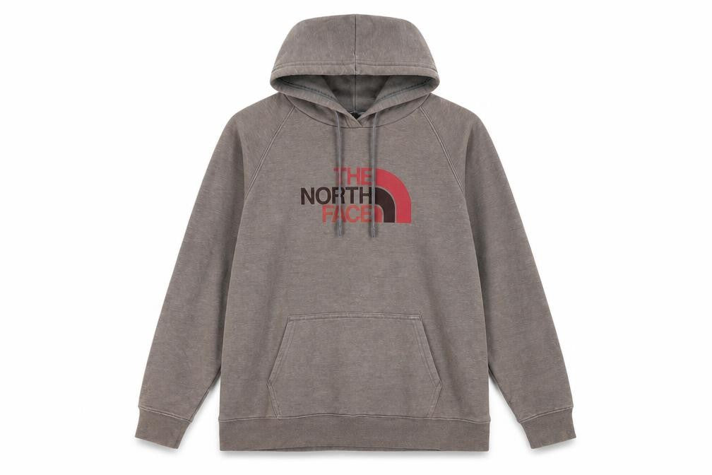 Front view of The North Face women’s brown xl pullover hoodie with logo print
