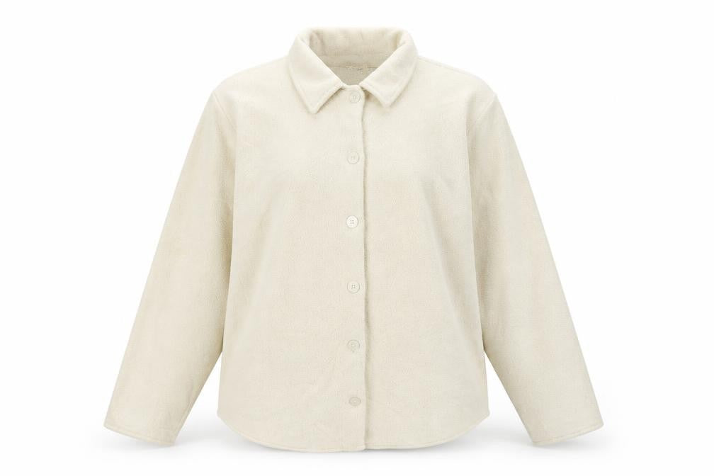 Front view of L.L.Bean Women's Ivory Fleece Button Jacket, size XL, Regular