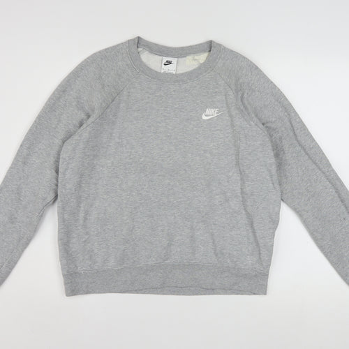 Nike Women Grey Crew Neck Sweatshirt Medium Cotton Blend