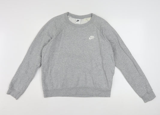 Nike Women Grey Crew Neck Sweatshirt Medium Cotton Blend