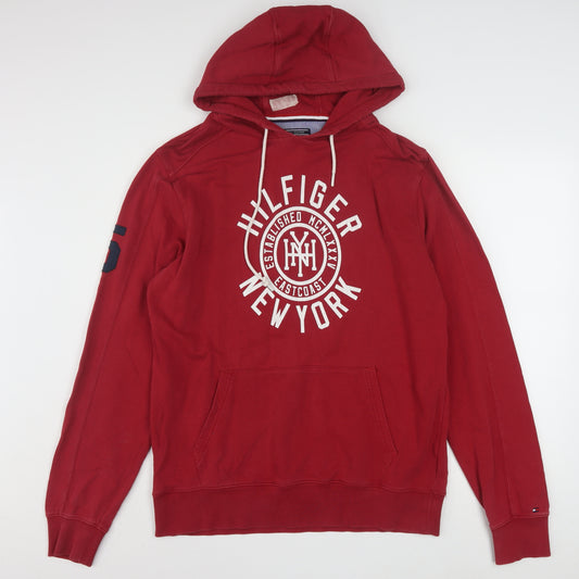 Tommy Hilfiger Men’s Red Pullover Hoodie L Vintage Fit Logo Graphic