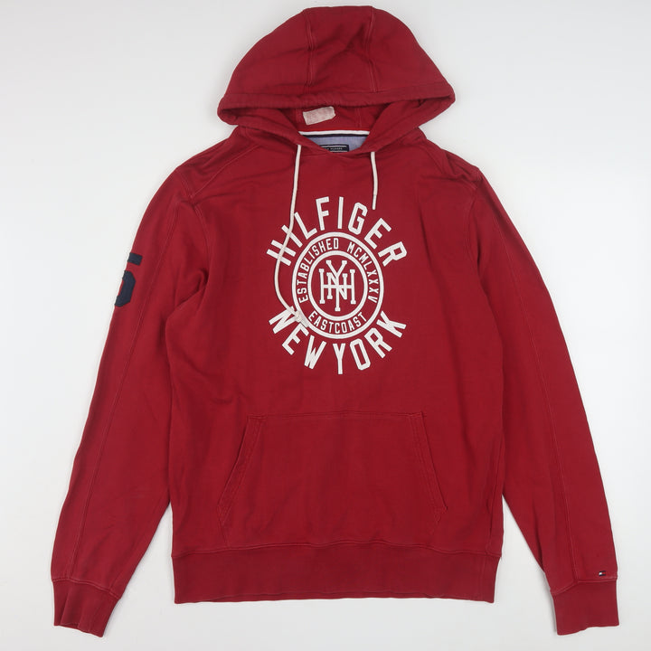 Tommy Hilfiger Men’s Red Pullover Hoodie L Vintage Fit Logo Graphic