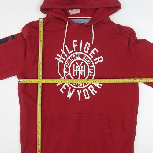 Tommy Hilfiger Men’s Red Pullover Hoodie L Vintage Fit Logo Graphic