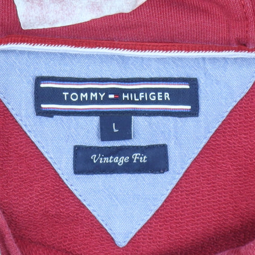 Tommy Hilfiger Men’s Red Pullover Hoodie L Vintage Fit Logo Graphic