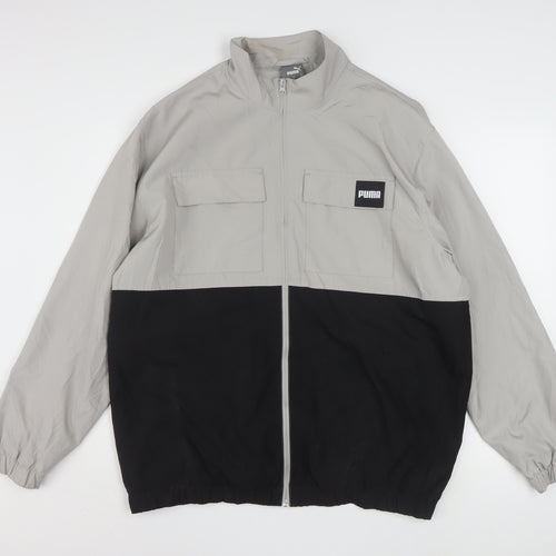 Puma Men's Grey and Black Windbreaker Jacket Size M
