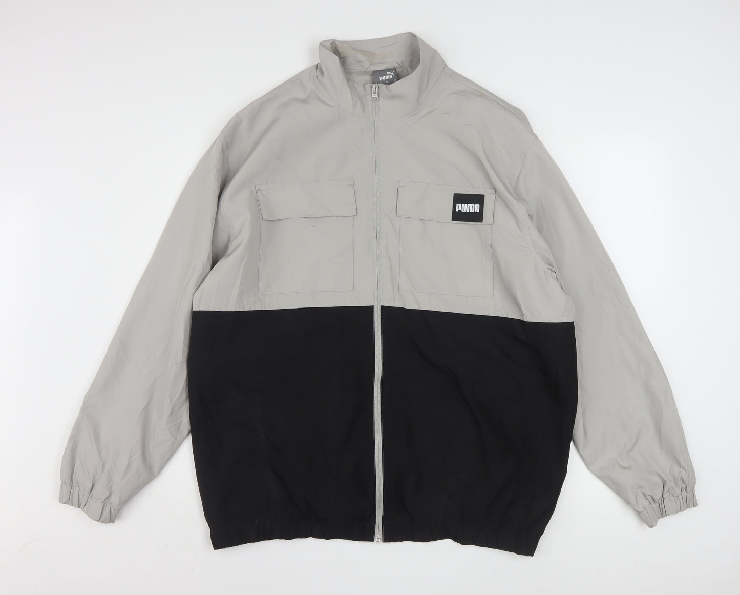 Puma Men's Grey and Black Windbreaker Jacket Size M