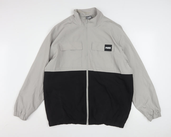 Puma Men's Grey and Black Windbreaker Jacket Size M