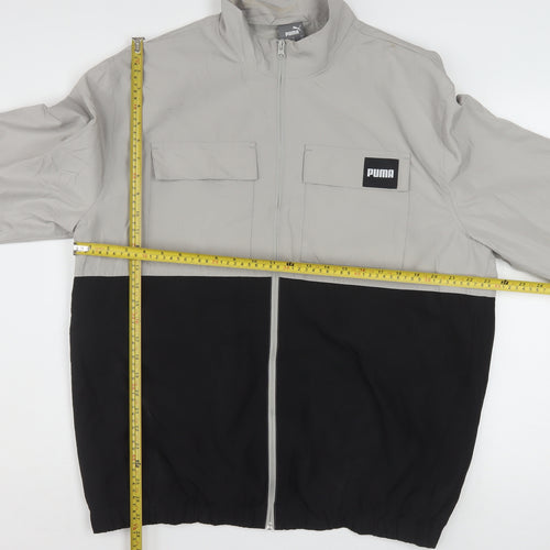 Puma Men's Grey and Black Windbreaker Jacket Size M