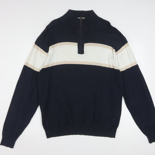 Southbay Men's Blue Striped Cotton 1/2 Zip Jumper Size M