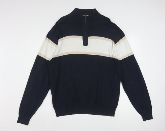 Southbay Men's Blue Striped Cotton 1/2 Zip Jumper Size M